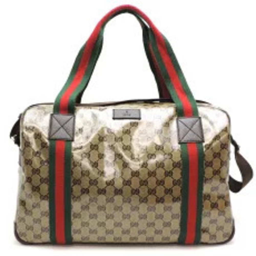 Gucci Boston Bag GG Crystal Beige Green Red